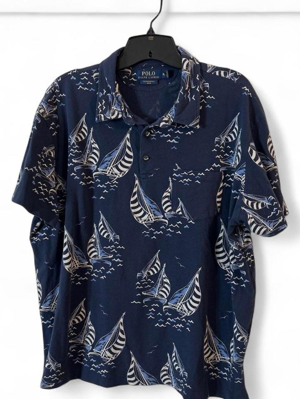Ralph Lauren Navy Sailboat Graphic Print  100% cotton Polo